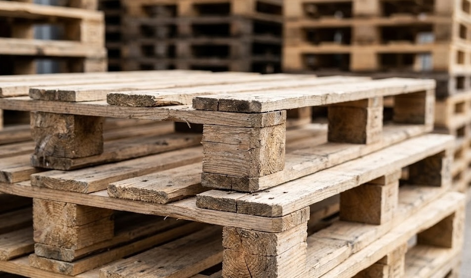 Close-up of wooden pallet construction details